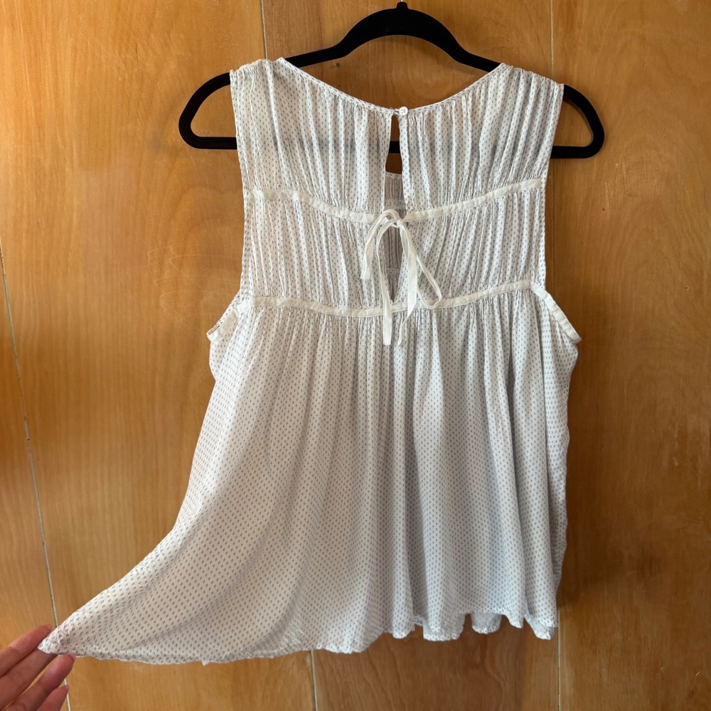 James Perse White Printed Pleated Sleeveless Babydoll Top Size 4 - Picture 6 of 14